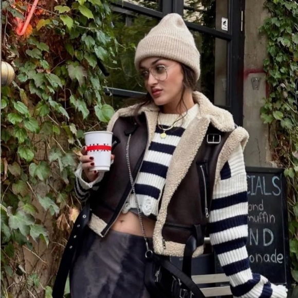 Zara CROPPED DOUBLE FACED VEST. Dark Brown. Size S. New with Tags. - Picture 7 of 16